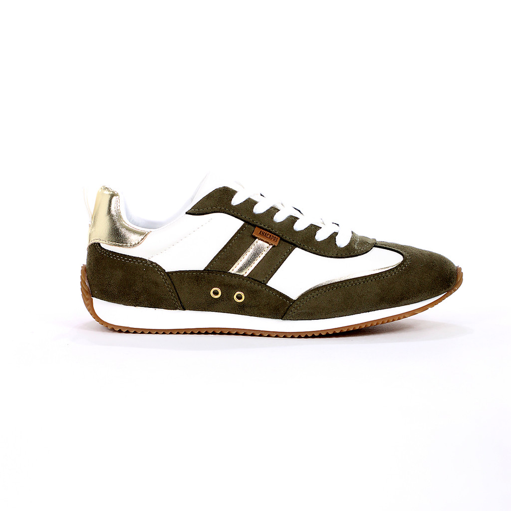 Tênis Anacapri Recortes Contrastantes Verde e Off White Feminino