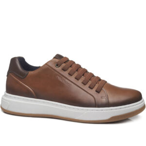 Tênis Casual Pegada Masculino em Couro Pinhão