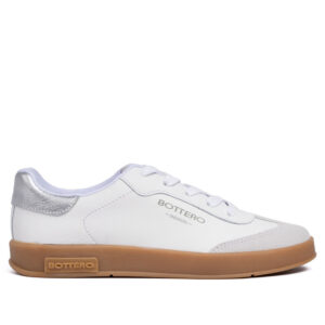 Tênis Feminino Bottero em Couro Detalhe Metalizado Branco cinza
