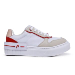 Tênis Feminino Branco com Vermelho Academia Casual Confort Falcucci