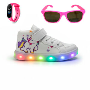Tênis Feminino Infantil De Led Botinha de Unicórnio Infantil Escolar