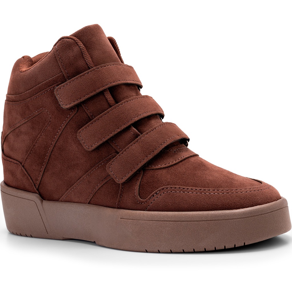 Tênis Feminino Lumiss Sneaker Cano Alto Salto Confortável Tiras Velcro