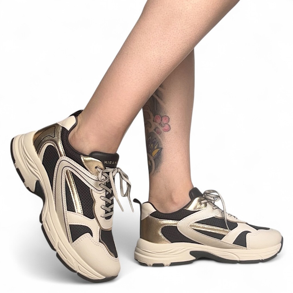 Tênis Feminino Ramarim Jogging Leve Casual Confortável Creme e Preto