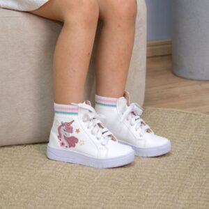 Tênis Infantil Botinha Unicórnio Cano Alto Meia Glitter Blogueirinha