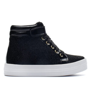 Tênis Infantil Cano Alto Menina Fashion Glitter Preto Velcro Casual
