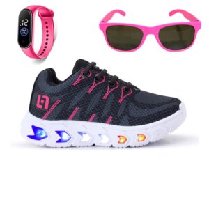 Tênis Infantil de Led Meninas Casual Escolar Luzinha Oculos Relogio