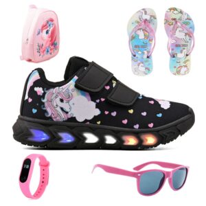 Tenis Infantil De Led Unicornio Meninas Casual Mochila Chinelo Oculos