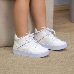 Tênis Infantil Feminino Cano Médio Casual Confortável Detalhe Dourado