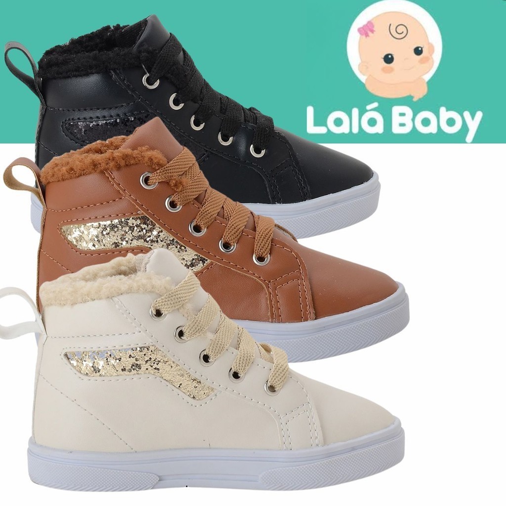 Tênis Infantil Feminino Lala Baby Cano Alto Botinha Pelinho Brilho — Calçados