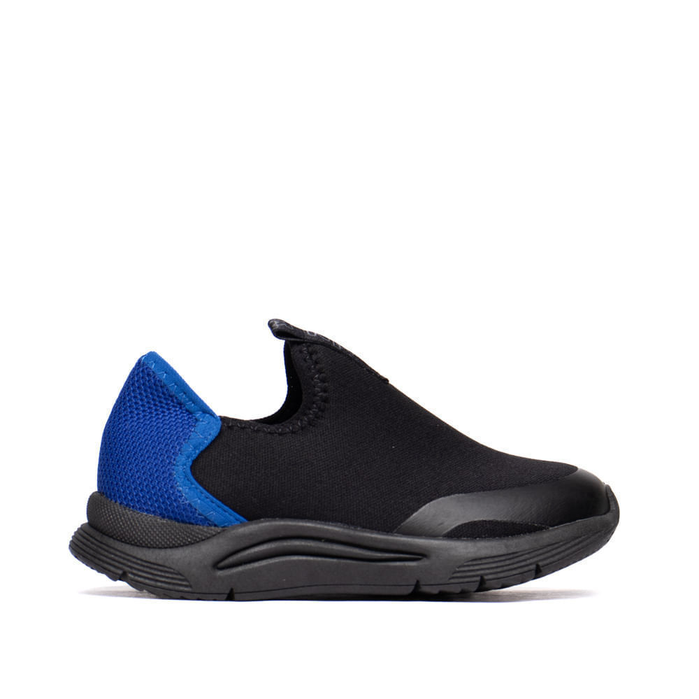 Tênis Infantil Klin Slip On Calce Fácil Têxtil Preto Azul