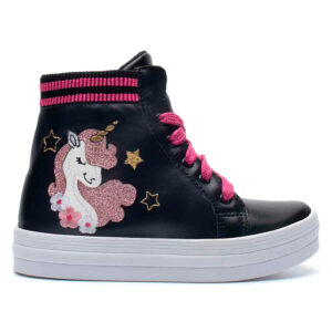Tênis Infantil Menina Fashion Unicórnio Glitter Cano Alto Confortável