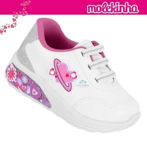 Tênis Infantil Molekinha Baby LED Detalhe Corações Conforto — Calçados