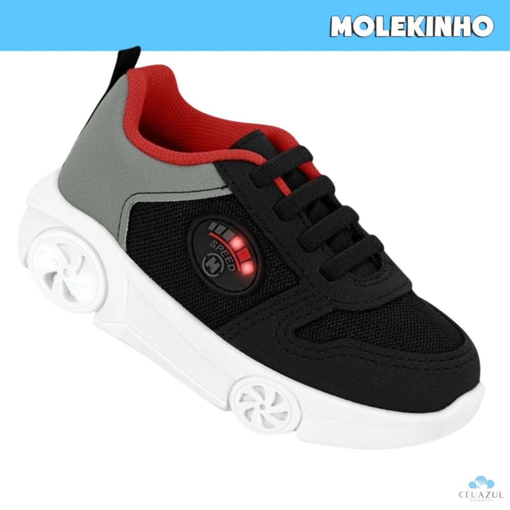 Tênis Infantil Molekinho Menino LED Escolar Estilo Diversão Carrinho