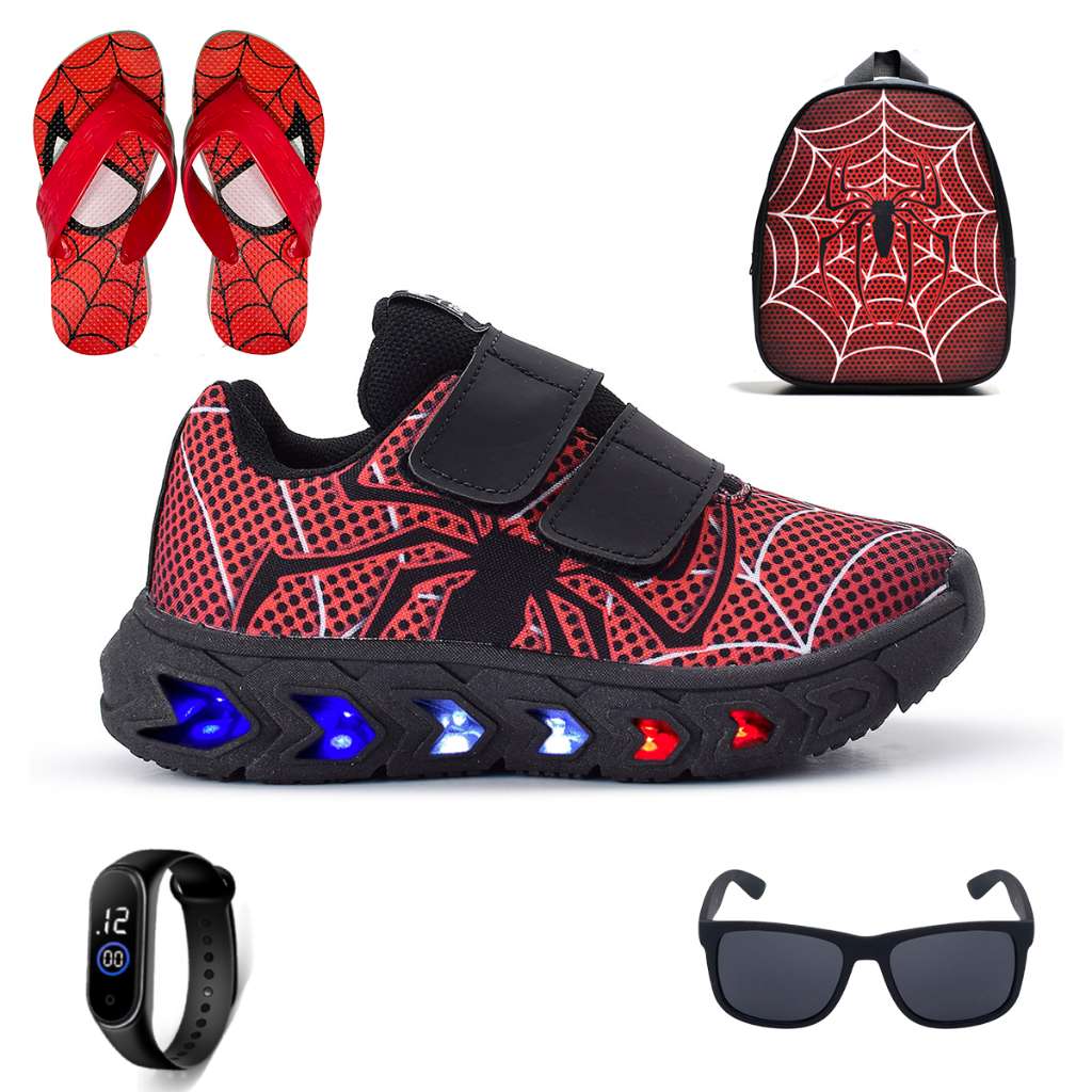 Tenis Masculino De Led Infantil Homem Aranha Super Heroi Mochila — Bolsas e Mochilas