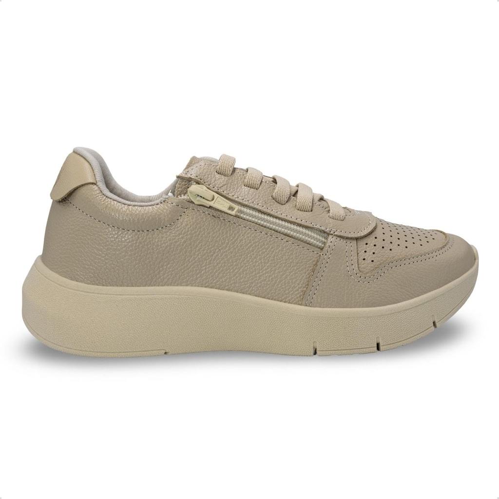 Tênis Usaflex Feminino Couro Zíper Cadarço Elástico Casual