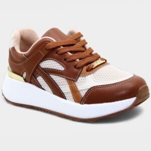 Tênis Vizzano Casual Recortes Feminino Branco e Marrom