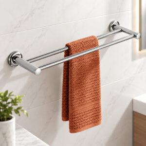 Toalheiro Duplo 60cm Organizador Toalha Aço Inox Parede Banheiro