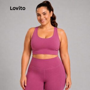 Top Esportivo Lovito Feminino Plus Size Academia Alças Cruzadas