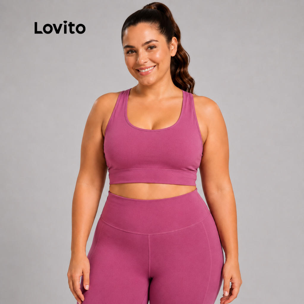 Top Esportivo Lovito Feminino Plus Size Academia Alças Cruzadas