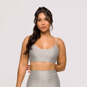 Top Feminino Prata Fitness Poliamida Academia Costas Aberta