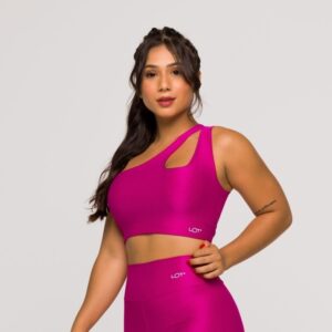Top Feminino Rosa Fúcsia Fitness Poliamida Academia Ombro Só