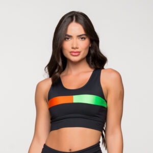 Top Fitness Academia Feminino Poliamida Preto Com Detalhe Verde e