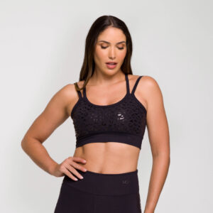 Top Fitness Feminino Academia Estampado Top Poliamida Feminino Preto