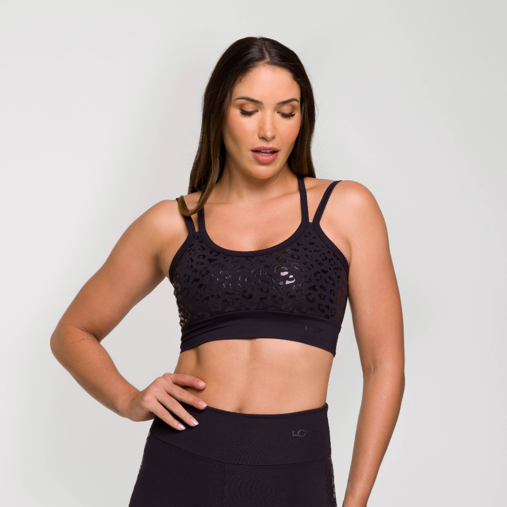 Top Fitness Feminino Academia Estampado Top Poliamida Feminino Preto — Esporte e Lazer