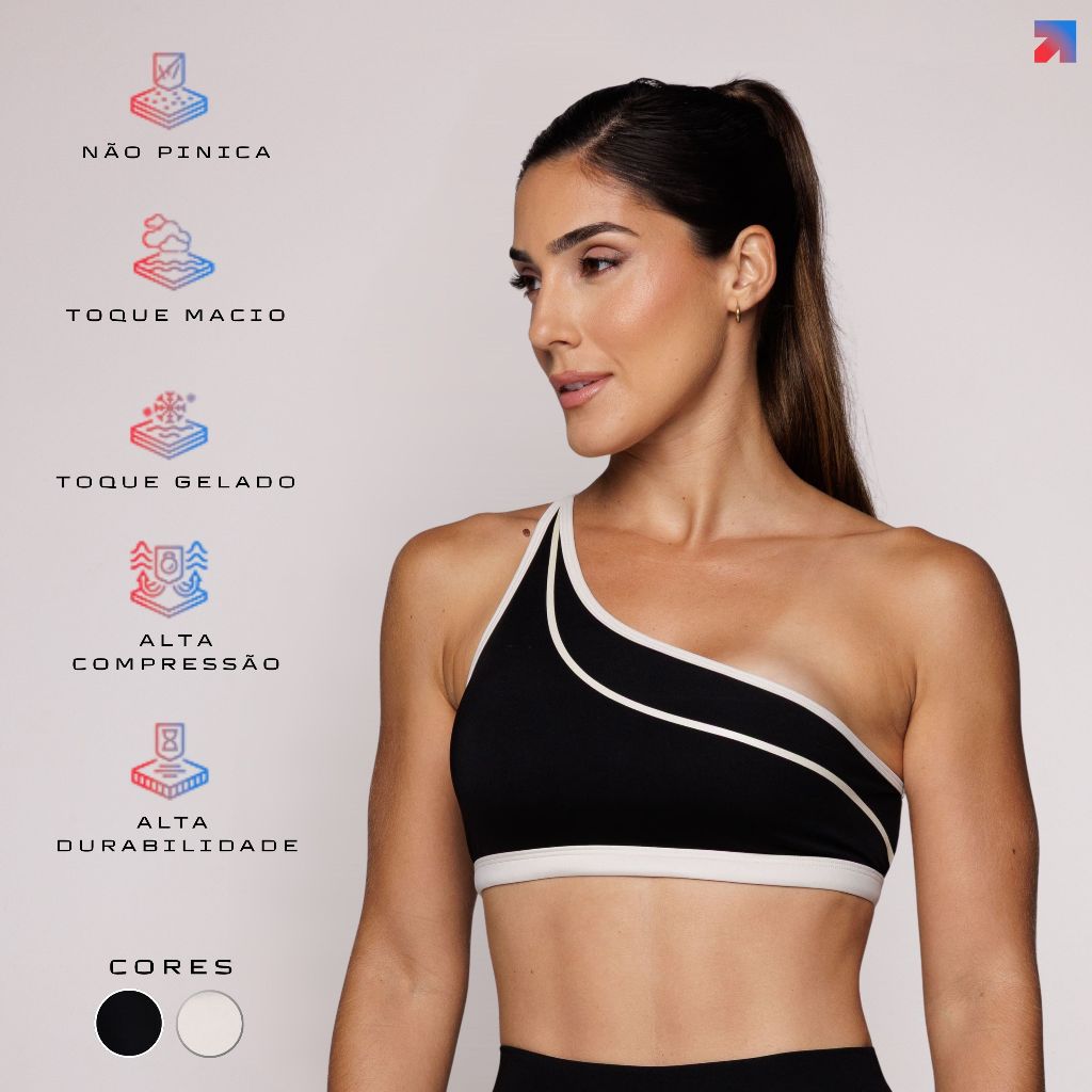 Top Fitness Feminino Academia Ombro Só Poliamida Assimétrico Costas