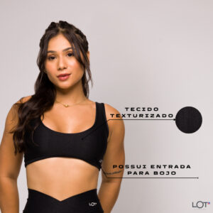Top Fitness Feminino Academia Poliamida Arco Costas Aberta Preto