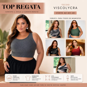 Top Regata Feminino Plus Size Academia Verão Casual Croped Elegante