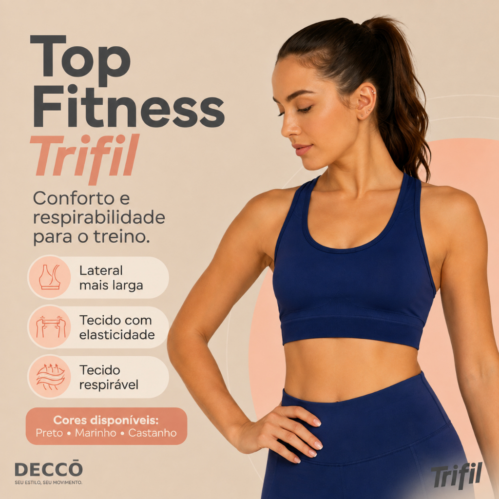 Top Trifil Feminino Fitness Respirável Leve Confortável Para Treino