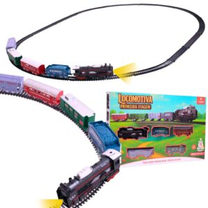 Trenzinho De Brinquedo Com Locomotiva E 4 Vagões Com Luz Elétrico