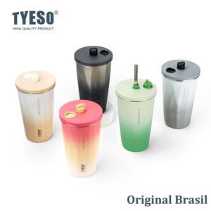 Tyeso Copo com Canudo de Aço Inoxidável Garrafa Térmica 600ML Mantém