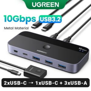 Ugreen 10Gbps USB C Kvm Switch 3.2 Switcher Para Teclado PC Mouse