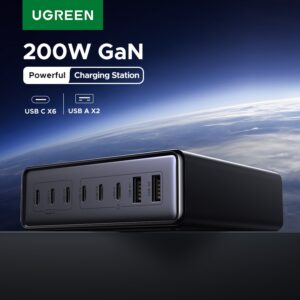 Ugreen 200W GaN Carregador Poderoso USB C X6 A X2 Com Suporte Sobre — Celulares e Acessórios