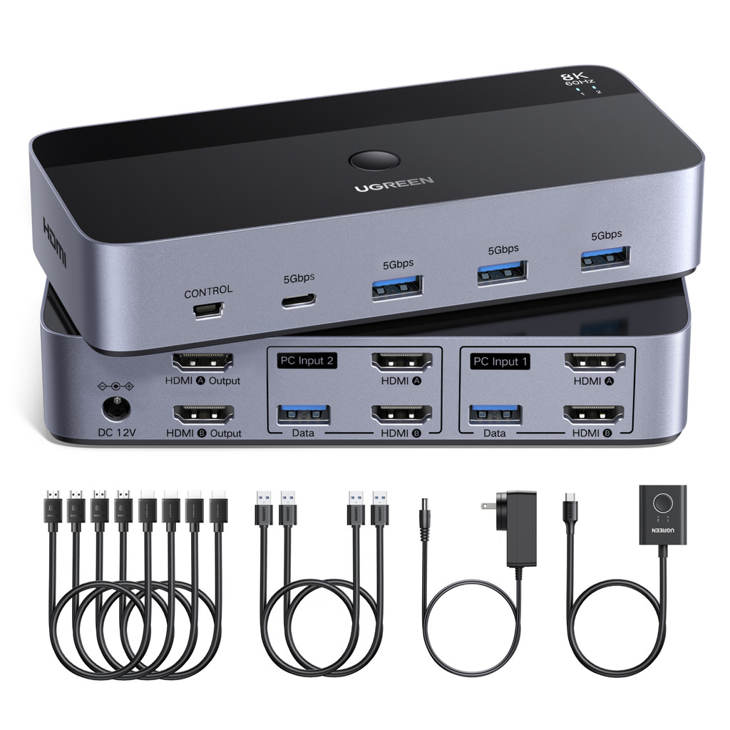 Ugreen 8K 60Hz Dual Hdmi 2.1 Kvm Switch Ultra HD USB 3.0 Controlador
