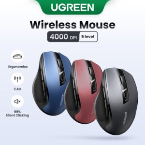 Ugreen Mouse Sem Fio Bluetooth 5.0, 6 Botões Silenciosos 2.4G Com USB