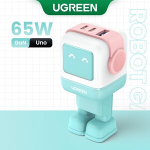 Ugreen Uno RoboGaN 65W USB C A Carregador Mini Robô Nexode 3 Portas