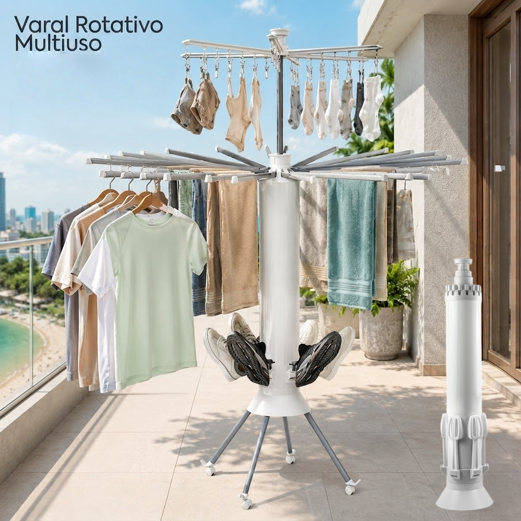 Varal Retrátil de Chão Vertical Inox com Rodinhas Organizador de — Organização