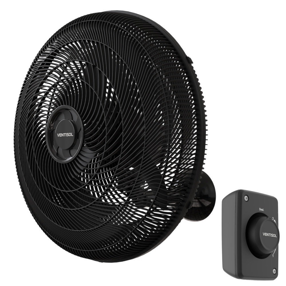 Ventilador de parede 50 cm plástico oscilante preto New Ventisol