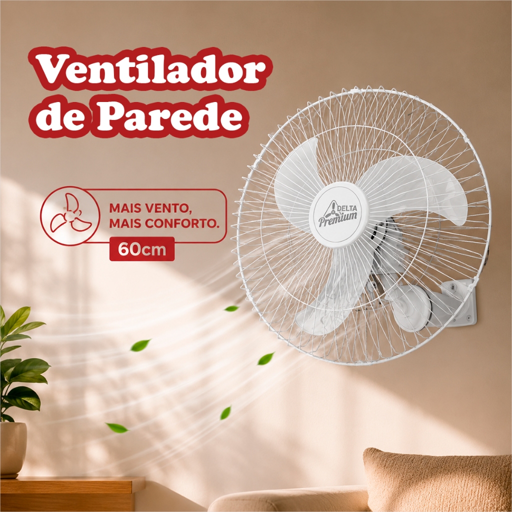 Ventilador De Parede 60cm Ventilador Oscilante 3 pás Ventilador 3