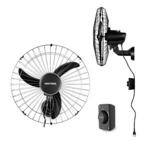 Ventilador de Parede Industrial Aço Bivolt 3 Pás Oscilante Preto