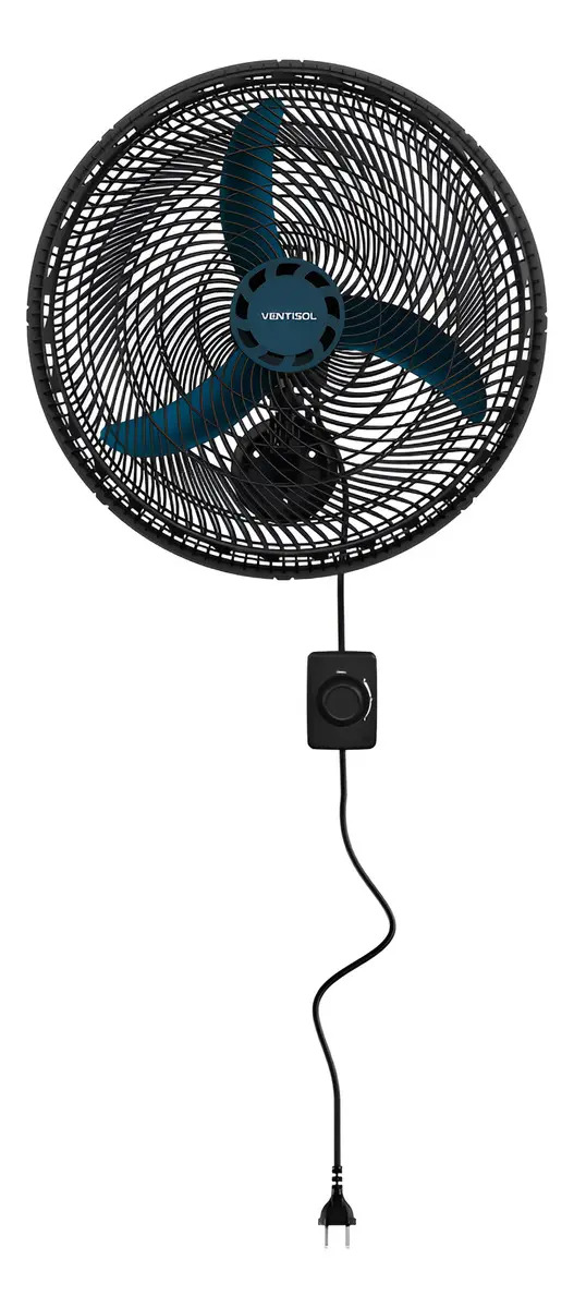Ventilador De Parede Ventisol New Azul 3 Velocidades Estrutura Preto — Ar e Ventilação