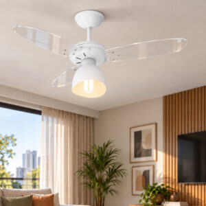 Ventilador de Teto 3 Pás Transparente Branco Ventilador Teto