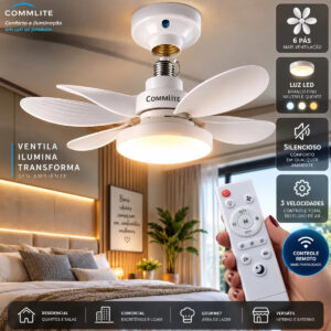 Ventilador de Teto 60W Silencioso Lâmpada Forte com LED, Controle e 6 — Ar e Ventilação