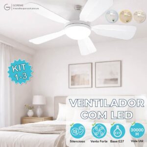 Ventilador de Teto LED 60W 80W 100W Lâmpada Controle Remoto Bivolt