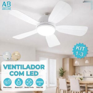 Ventilador de Teto LED 60W 80W 100W Lâmpada Controle Remoto Bivolt