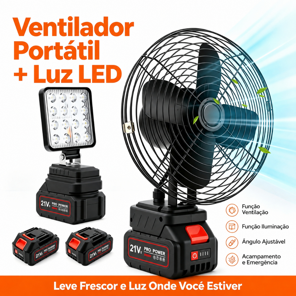 Ventilador Portátil Acampamento 8 Polegadas 30W 2 Baterias 7500mAh — Ar e Ventilação