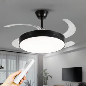 Ventilador Teto Retrátil Preto Air Lite Multicolor Dim Silver Pás Led